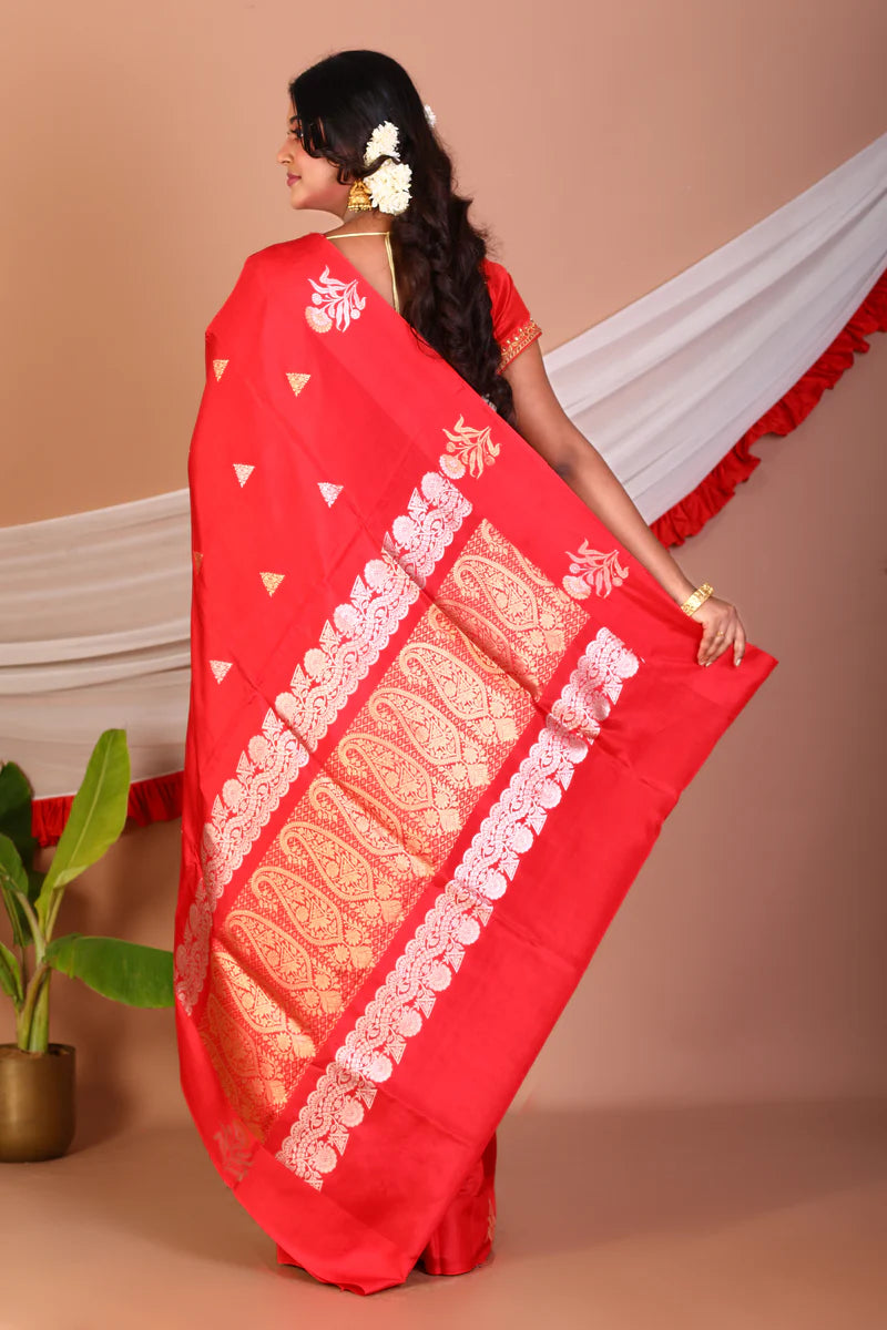 Red Pure Katan Silk Saree - Keya Seth Exclusive