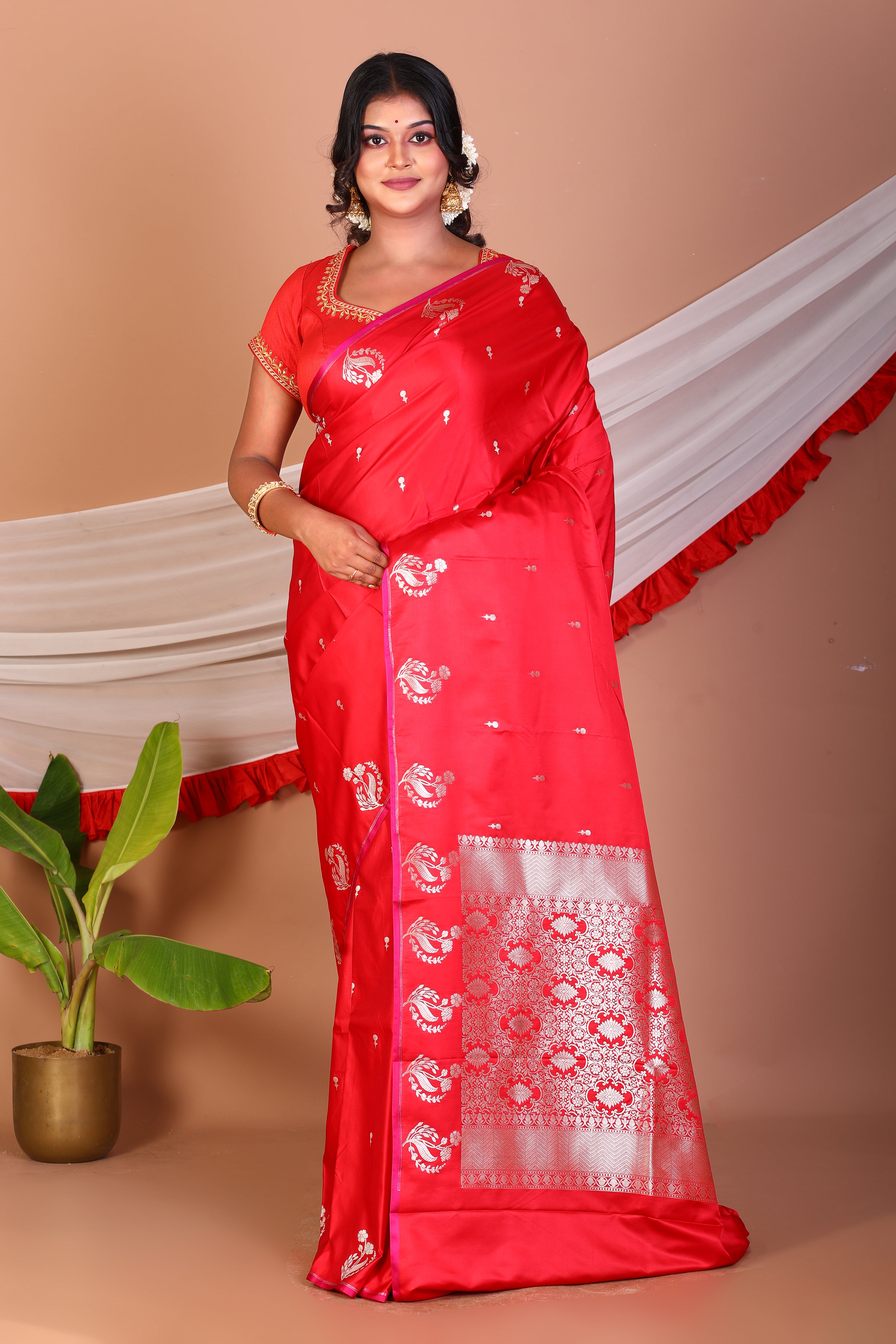 Red Blended Mashru Silk Saree - Keya Seth Exclusive