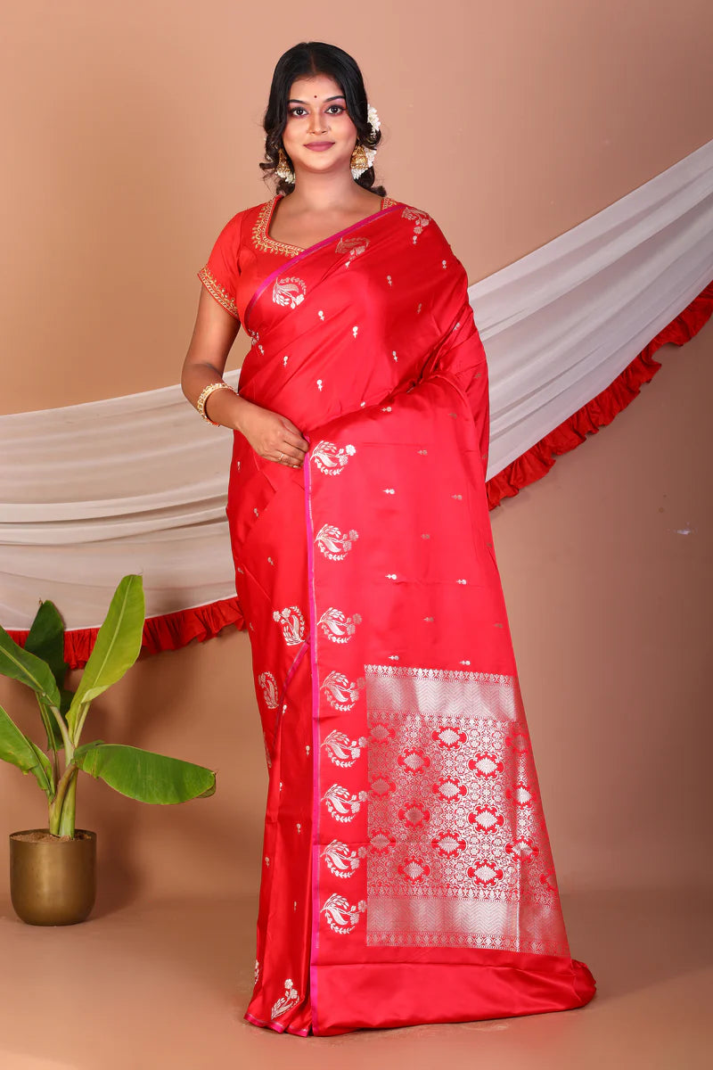 Red Blended Mashru Silk Saree - Keya Seth Exclusive