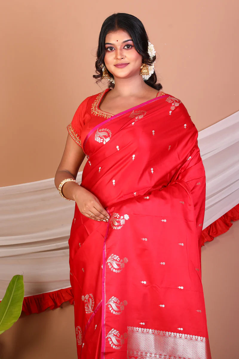 Red Blended Mashru Silk Saree - Keya Seth Exclusive