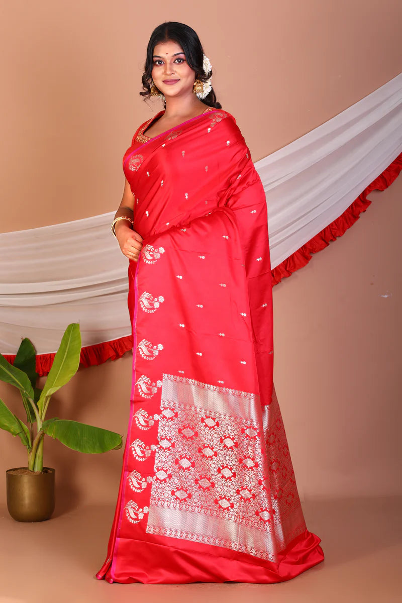 Red Blended Mashru Silk Saree - Keya Seth Exclusive