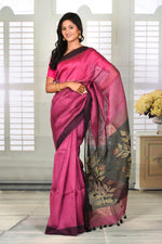 Load image into Gallery viewer, Magenta Linen Handloom Saree - Keya Seth Exclusive
