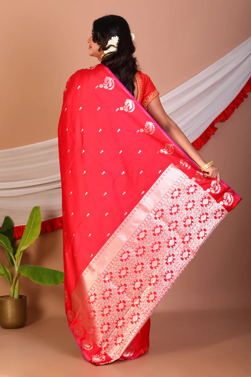 Red Blended Mashru Silk Saree - Keya Seth Exclusive