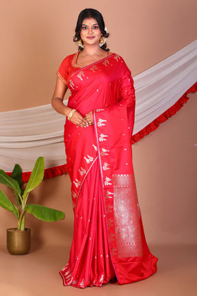 Bright Red Blended Mashru Silk Saree - Keya Seth Exclusive