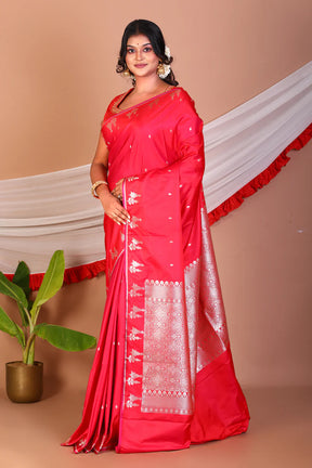 Bright Red Blended Mashru Silk Saree - Keya Seth Exclusive