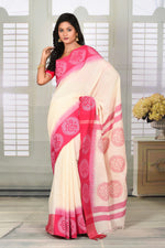 Load image into Gallery viewer, White and Pink Cotton Handloom Saree - Keya Seth Exclusive
