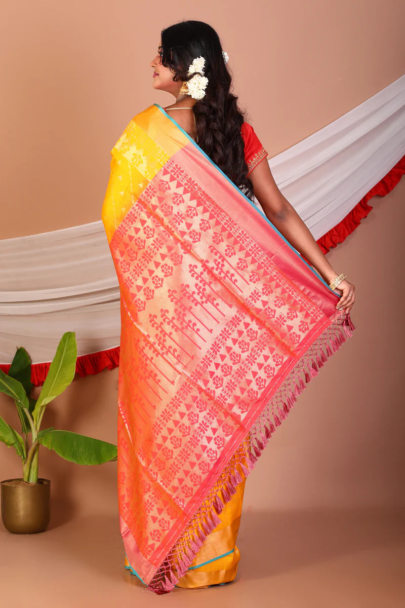 Mustard Blended Bangalore Silk Saree - Keya Seth Exclusive