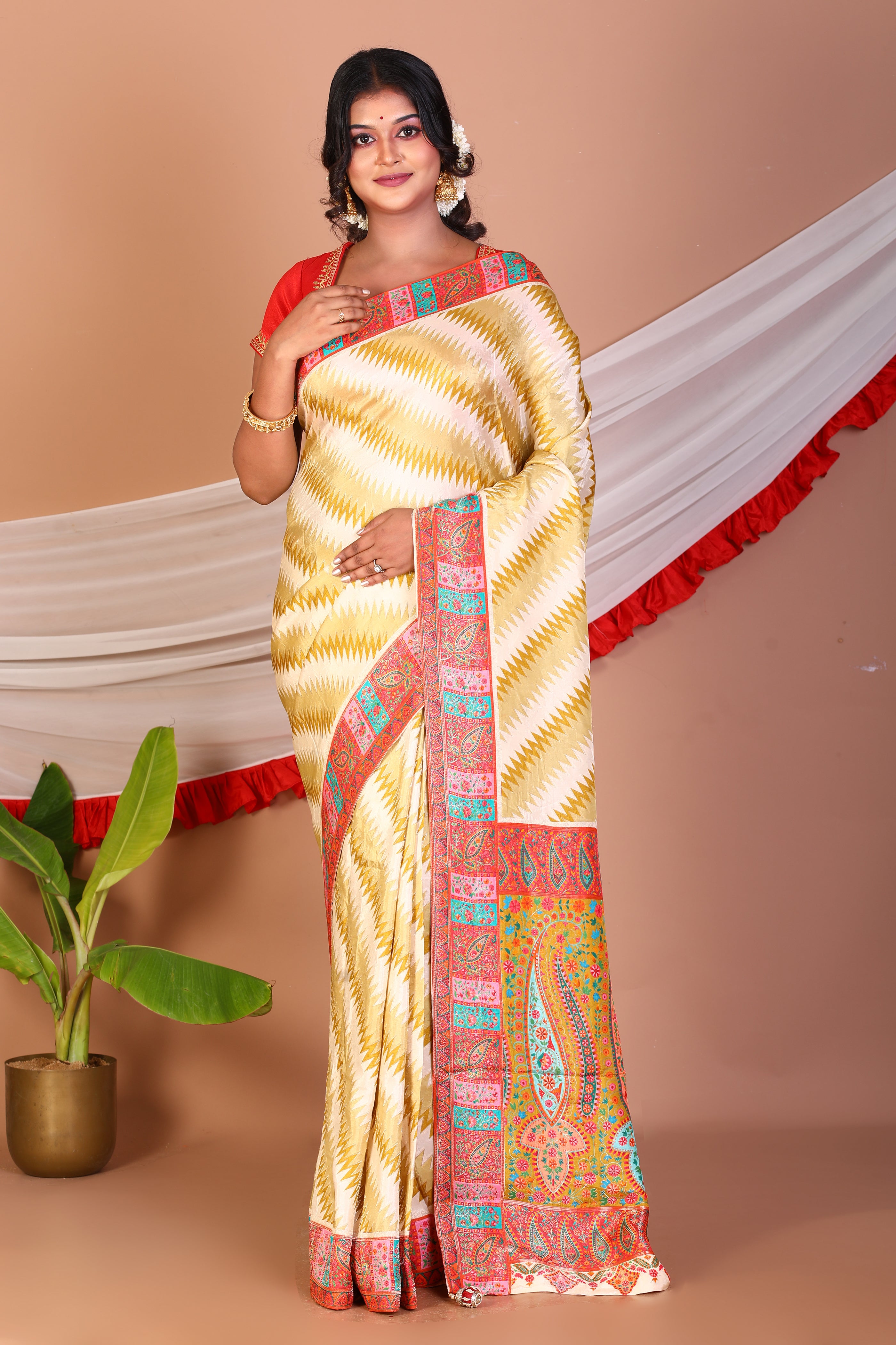 Yellow Blended Printed Silk Saree - Keya Seth Exclusive