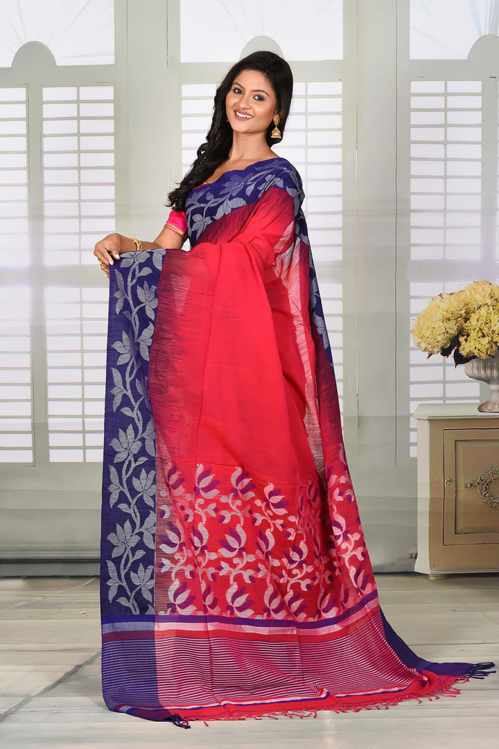 Pink and Blue Cotton Handloom Saree - Keya Seth Exclusive