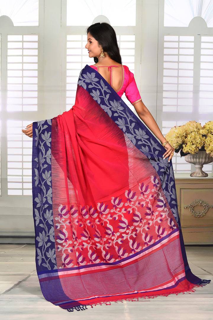 Pink and Blue Cotton Handloom Saree - Keya Seth Exclusive