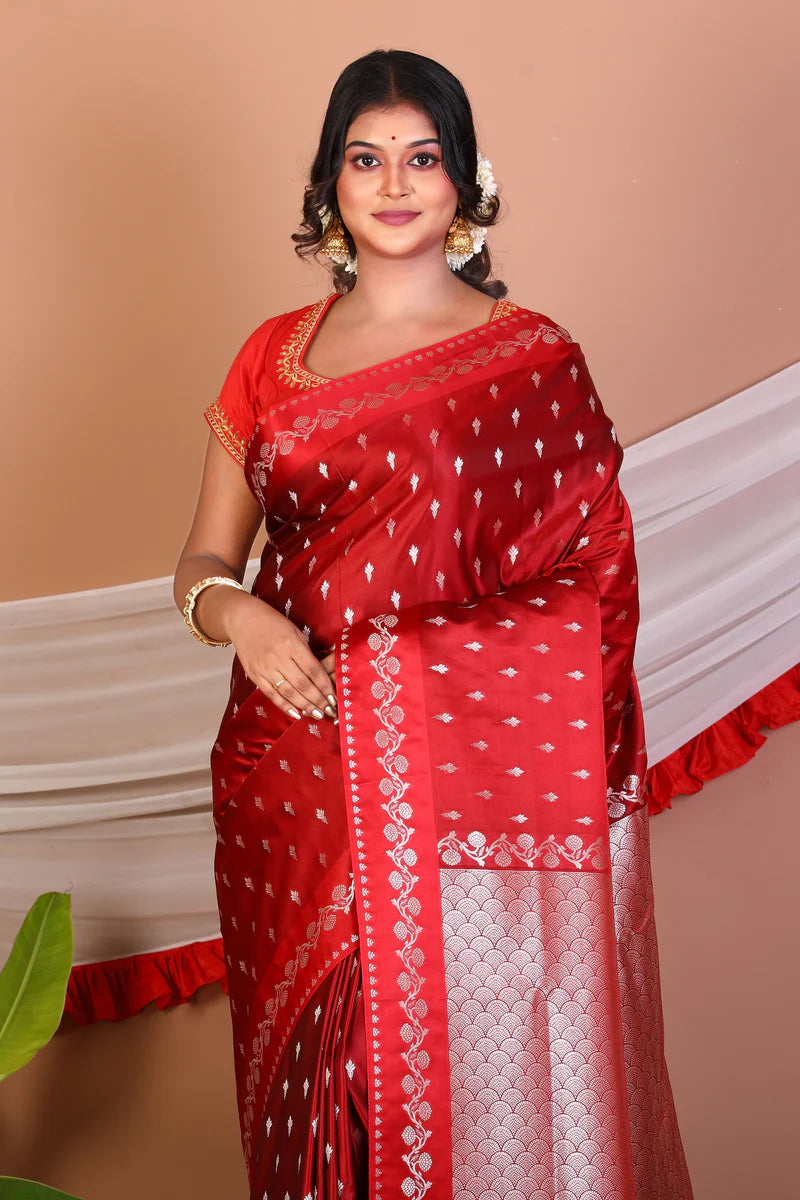 Maroon Blended Mashru Silk Saree - Keya Seth Exclusive