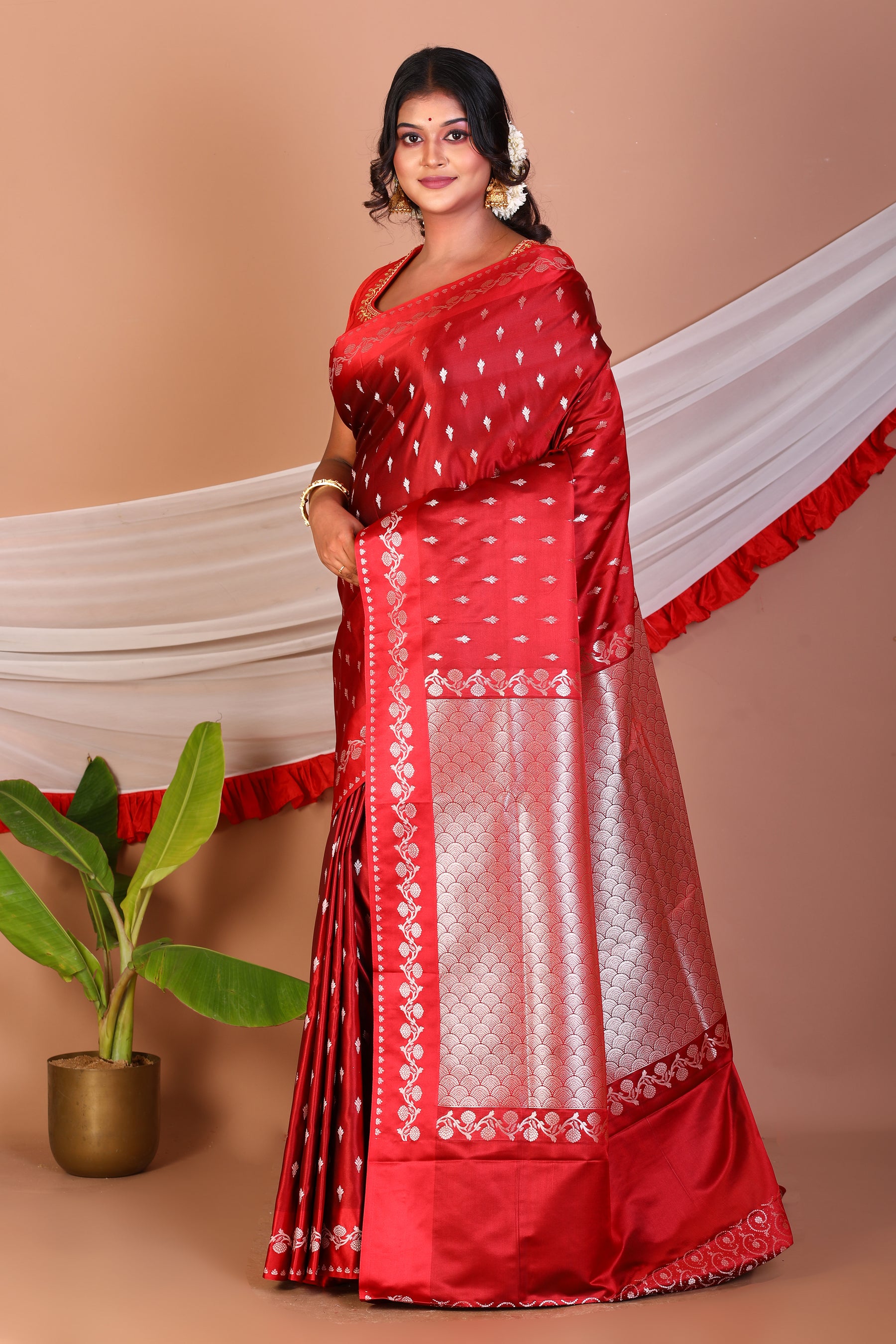 Maroon Blended Mashru Silk Saree - Keya Seth Exclusive