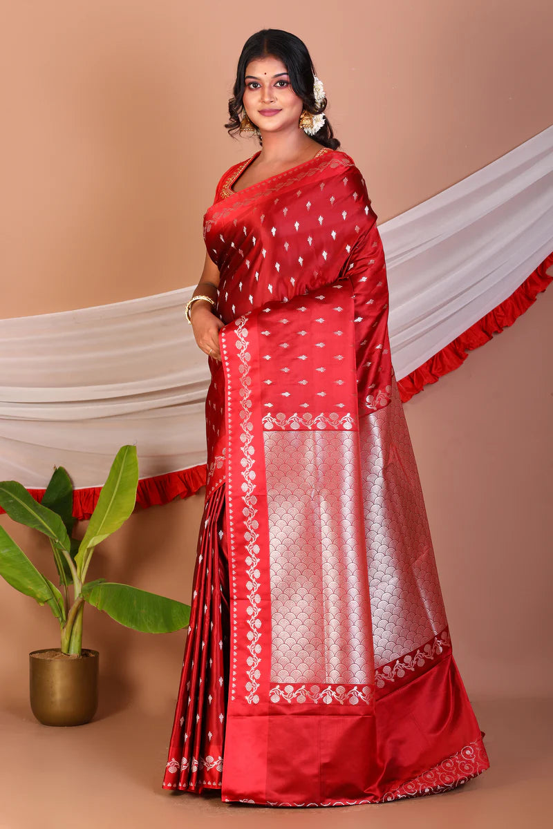 Maroon Blended Mashru Silk Saree - Keya Seth Exclusive