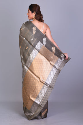 Grey Pure Kora Saree with Blouse Piece - Keya Seth Exclusive