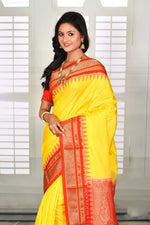 Load image into Gallery viewer, Sunflower Yellow Pure Paithani Saree - Keya Seth Exclusive
