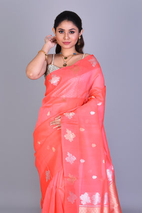 Peach Pure Kora Saree with Blouse Piece - Keya Seth Exclusive