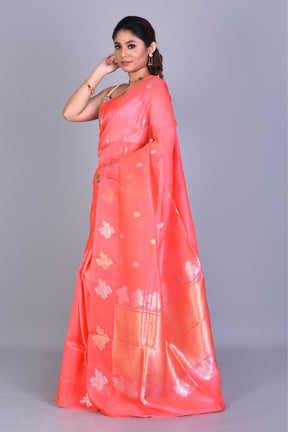 Peach Pure Kora Saree with Blouse Piece - Keya Seth Exclusive