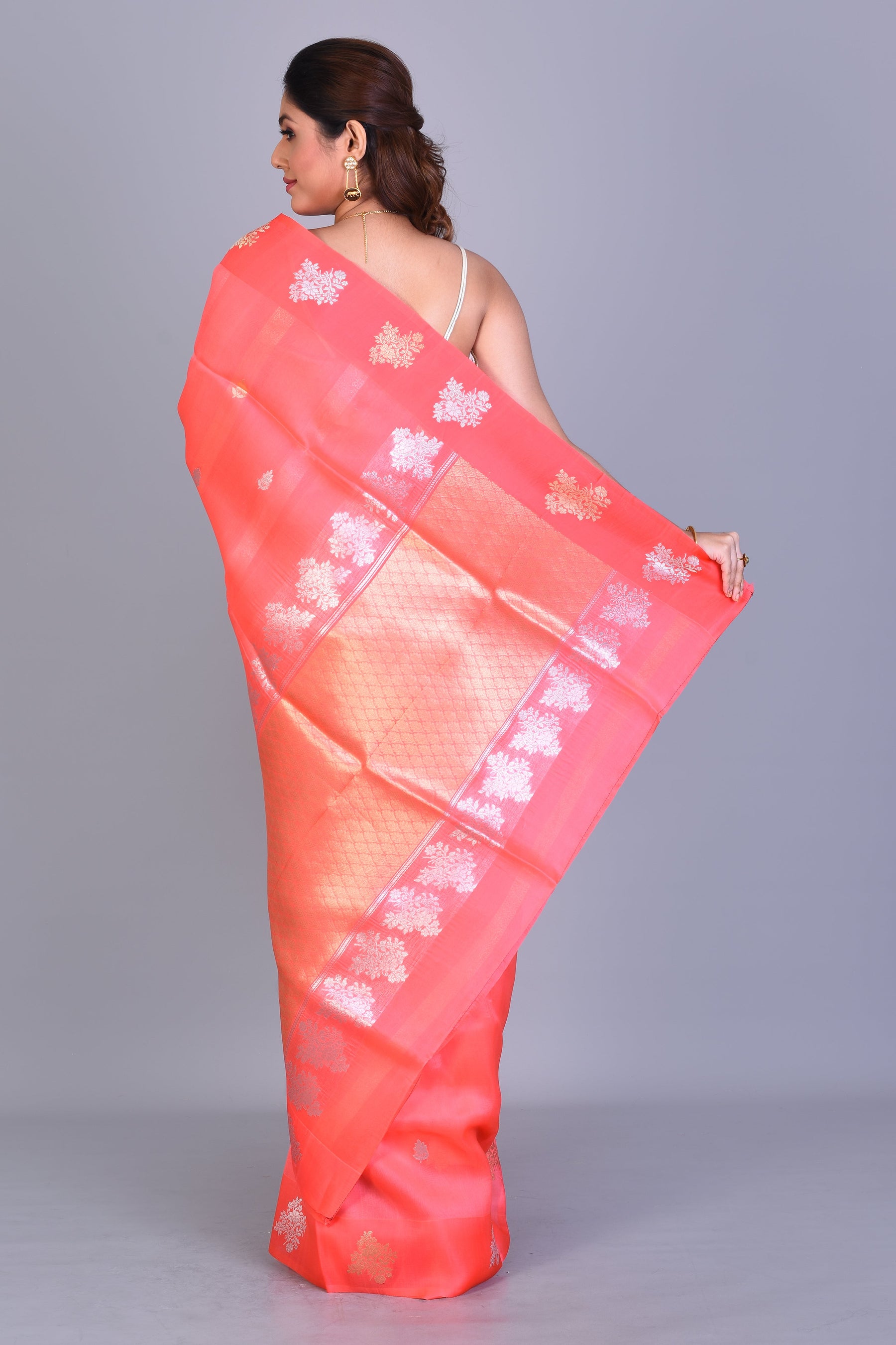 Peach Pure Kora Saree with Blouse Piece - Keya Seth Exclusive