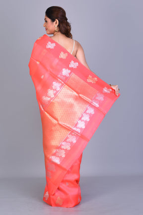 Peach Pure Kora Saree with Blouse Piece - Keya Seth Exclusive