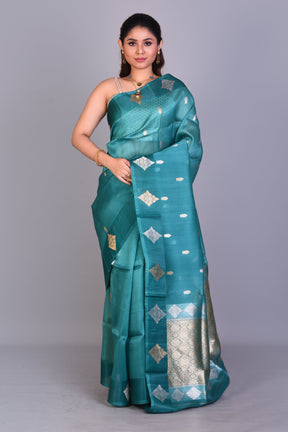 Rama Green Pure Kora Saree with Blouse Piece - Keya Seth Exclusive