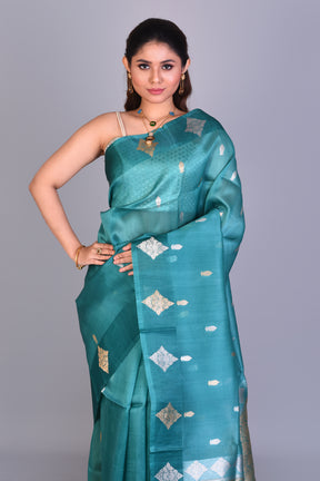 Rama Green Pure Kora Saree with Blouse Piece - Keya Seth Exclusive