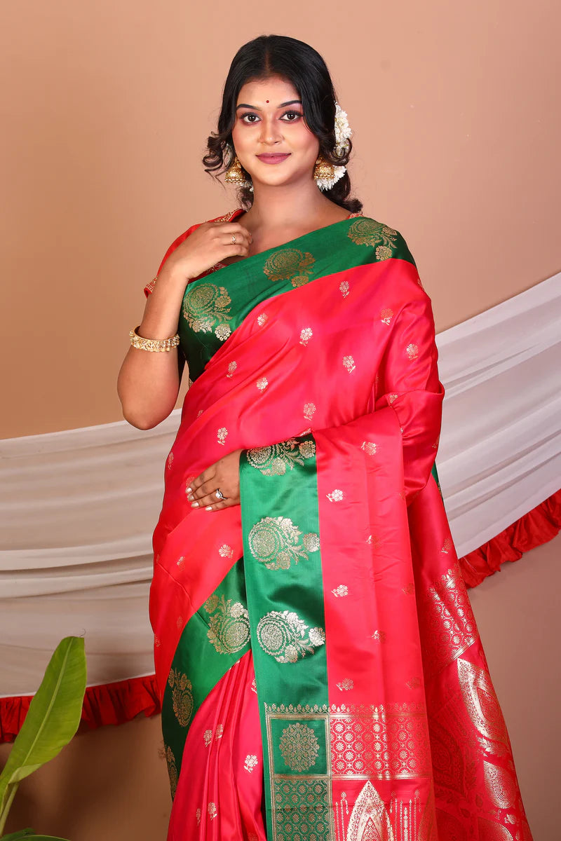 Red Blended Mashru Silk Saree - Keya Seth Exclusive
