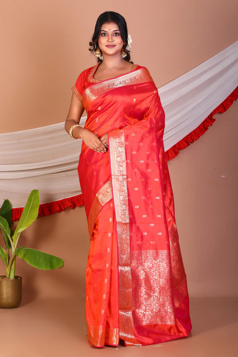 Red Pure Katan Silk Saree - Keya Seth Exclusive