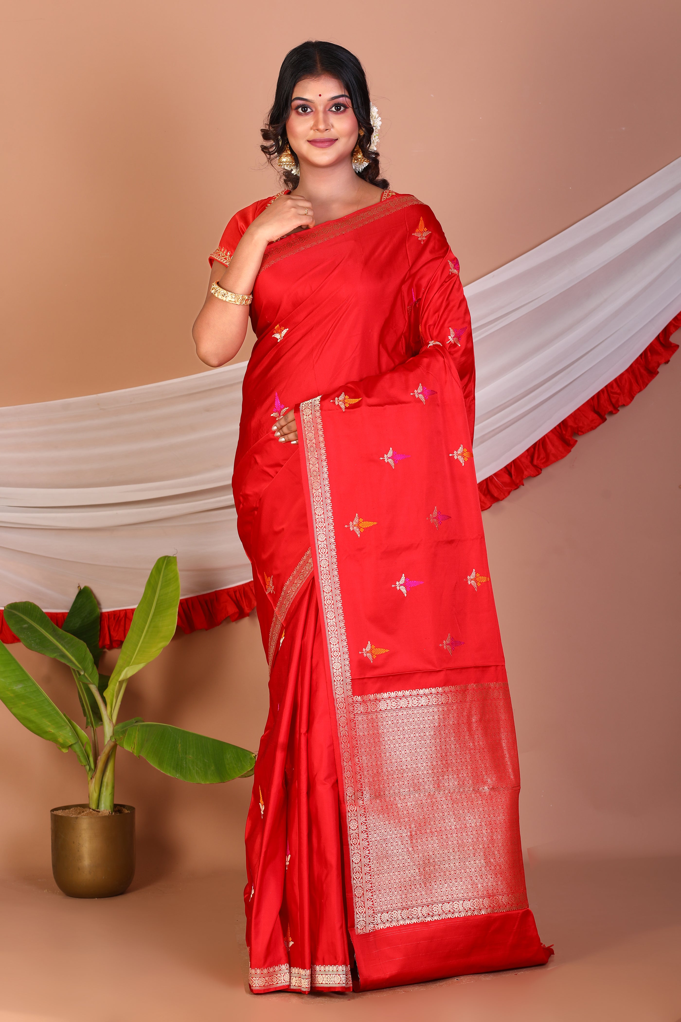 Red Pure Katan Silk Saree - Keya Seth Exclusive