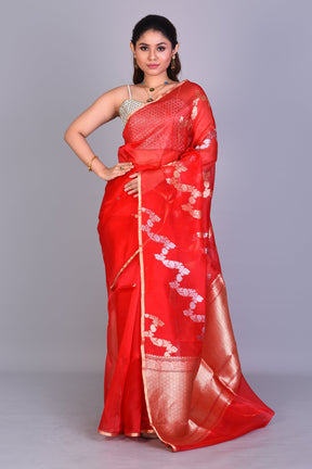 Red Pure Kora Saree with Blouse Piece - Keya Seth Exclusive