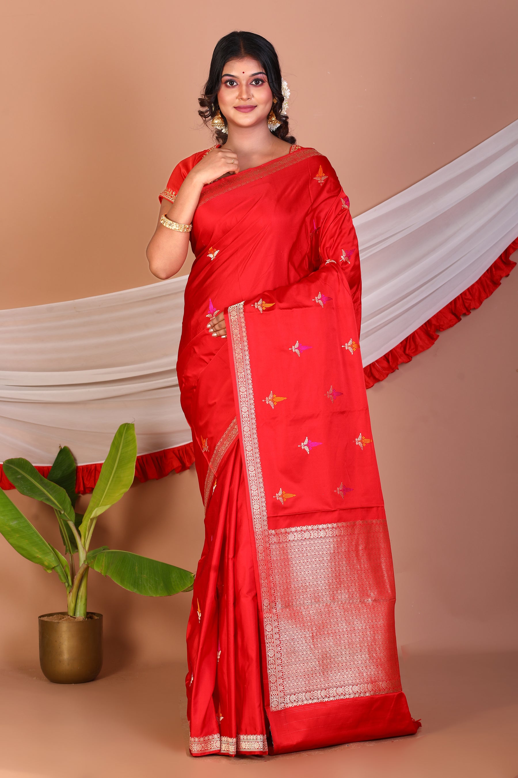 Red Pure Katan Silk Saree - Keya Seth Exclusive