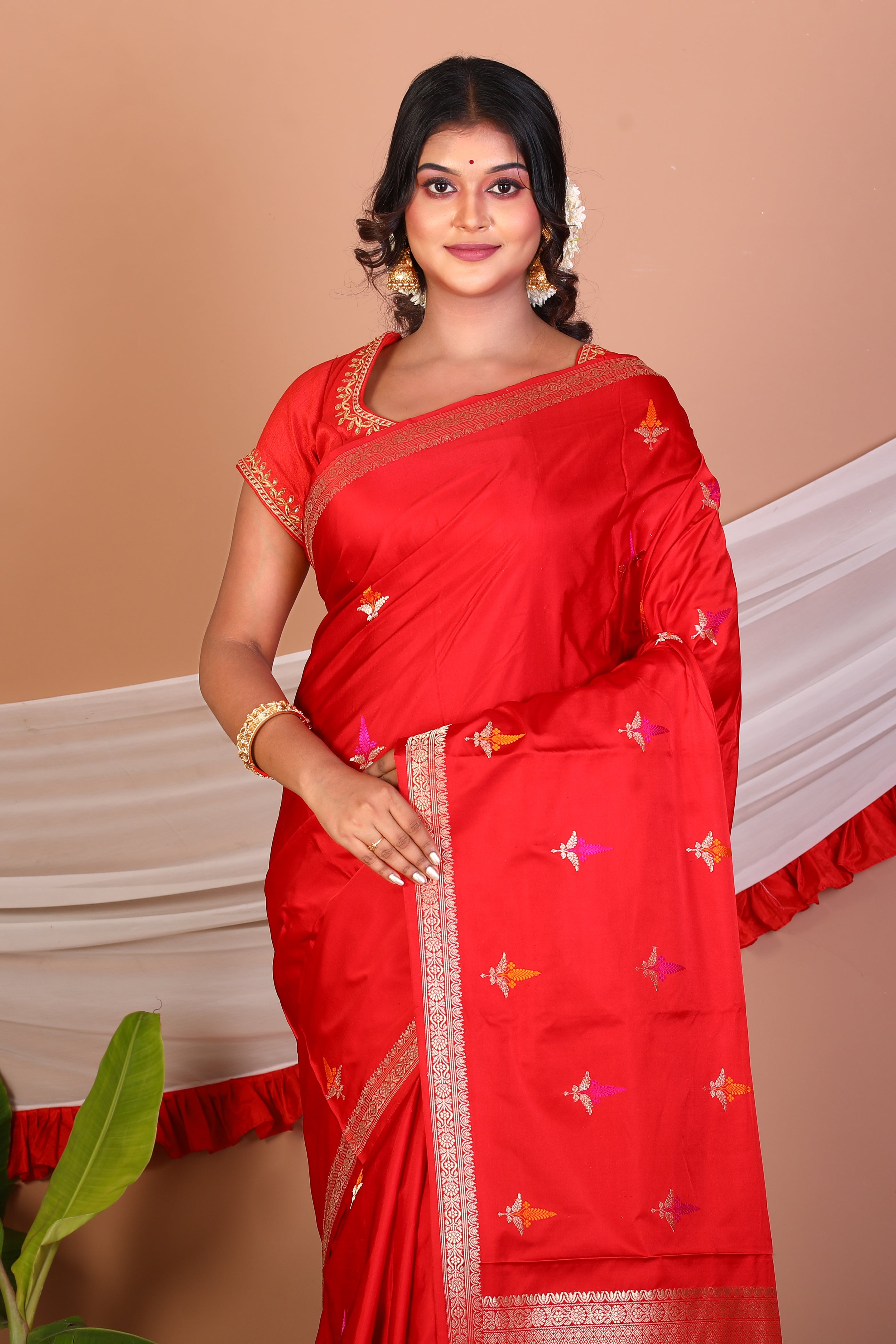 Red Pure Katan Silk Saree - Keya Seth Exclusive