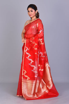 Red Pure Kora Saree with Blouse Piece - Keya Seth Exclusive