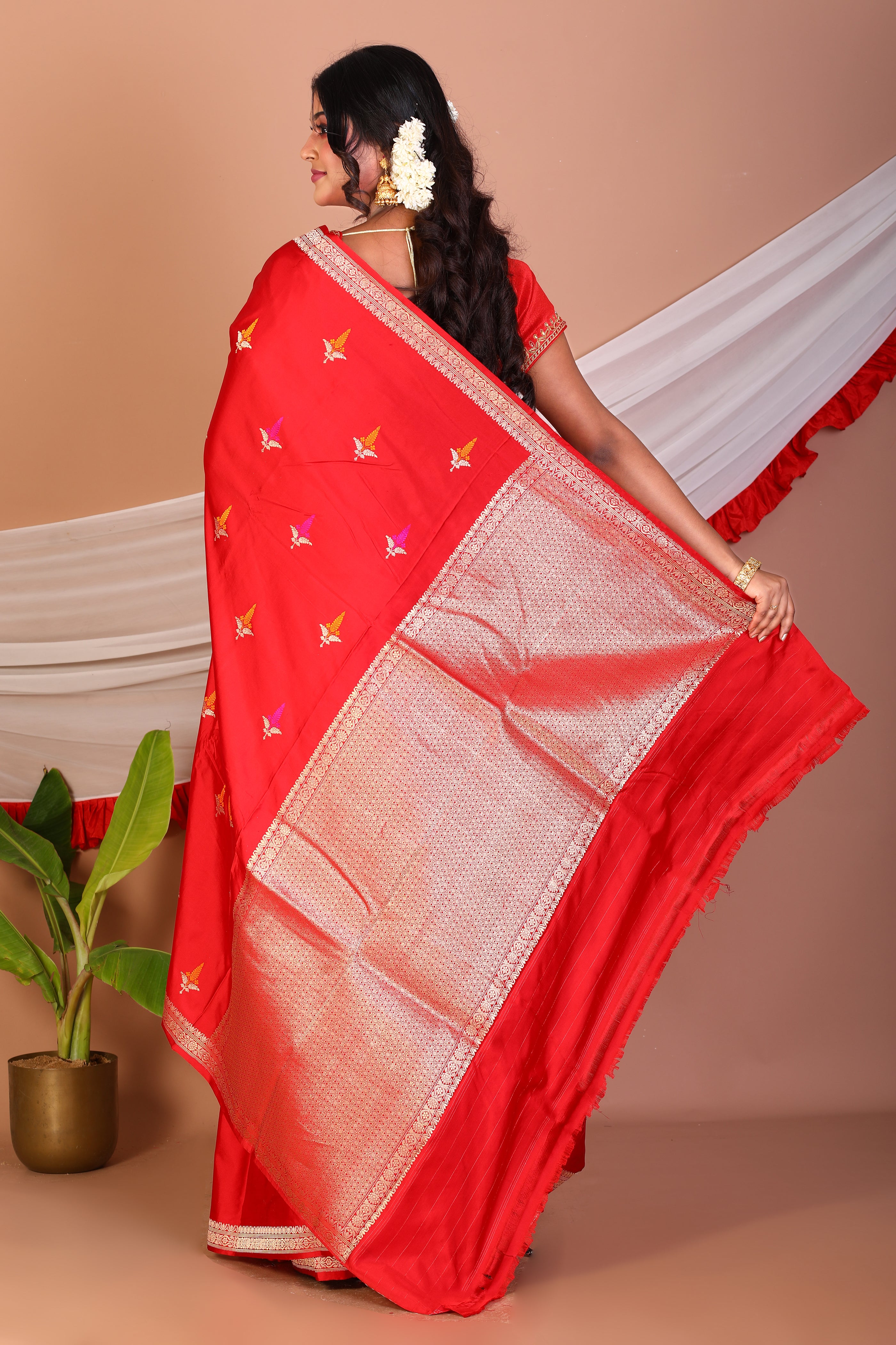 Red Pure Katan Silk Saree - Keya Seth Exclusive