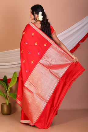 Red Pure Katan Silk Saree - Keya Seth Exclusive