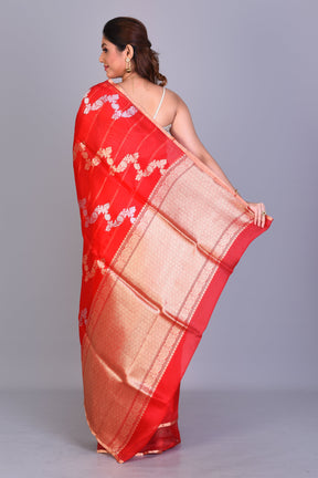 Red Pure Kora Saree with Blouse Piece - Keya Seth Exclusive