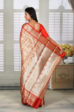 Load image into Gallery viewer, Golden Tissue Saree with Red Border - Keya Seth Exclusive
