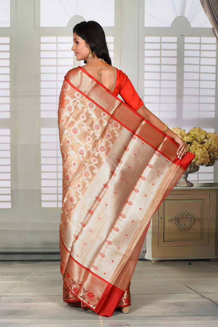Golden Tissue Saree with Red Border - Keya Seth Exclusive