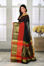 Load image into Gallery viewer, Black Handloom Saree with Golden &amp; Red Border - Keya Seth Exclusive
