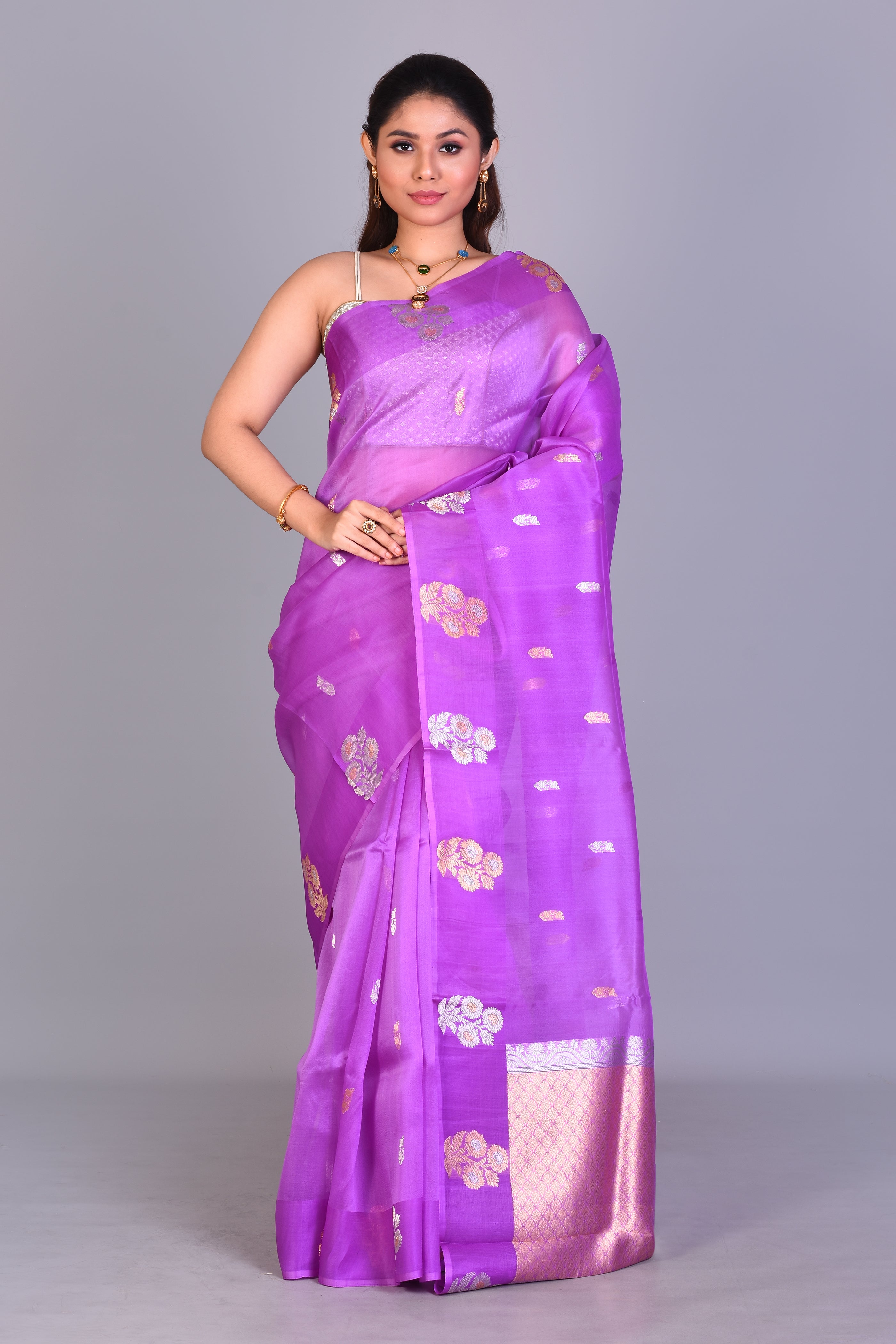 Purple Pure Kora Saree with Blouse Piece - Keya Seth Exclusive