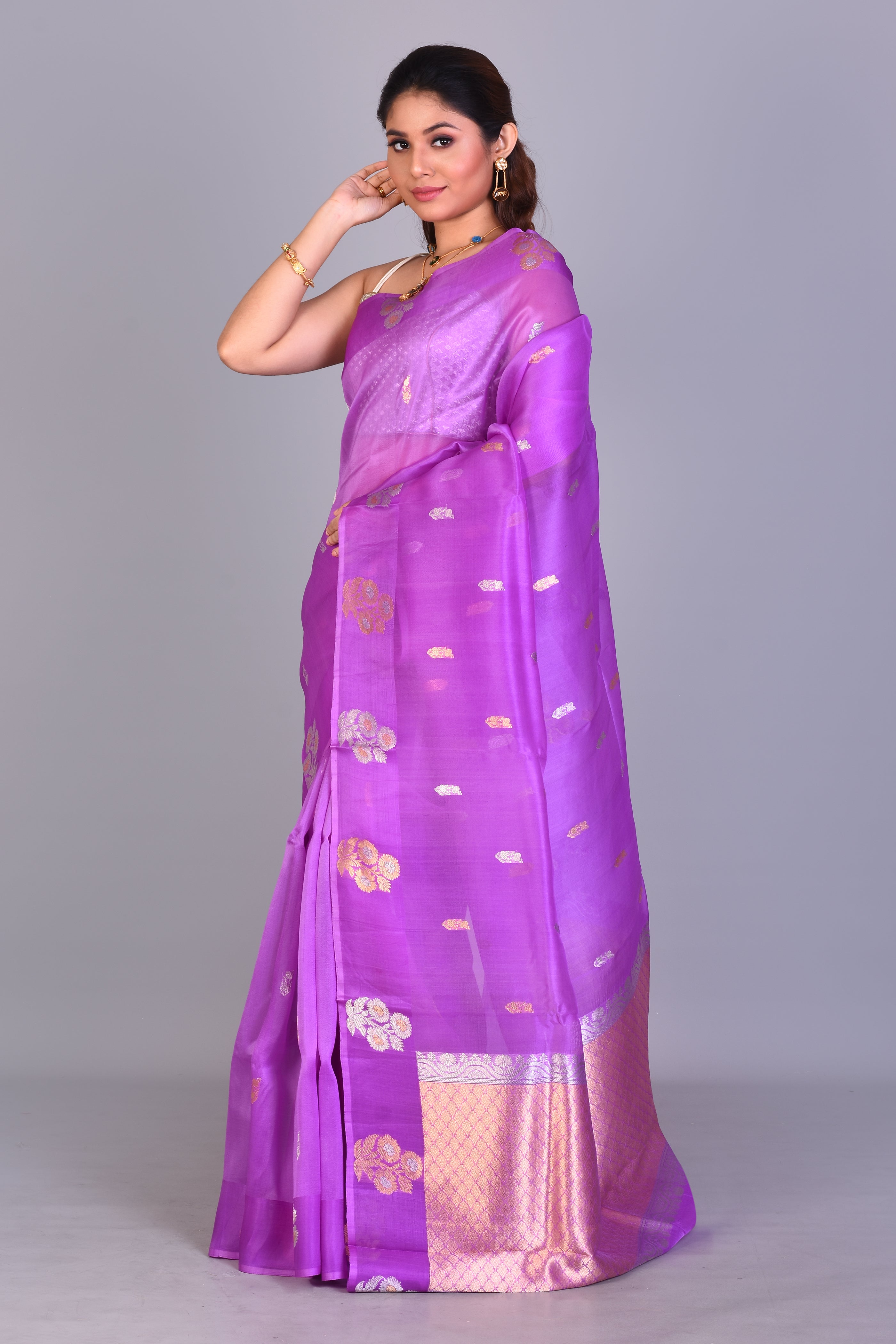 Purple Pure Kora Saree with Blouse Piece - Keya Seth Exclusive