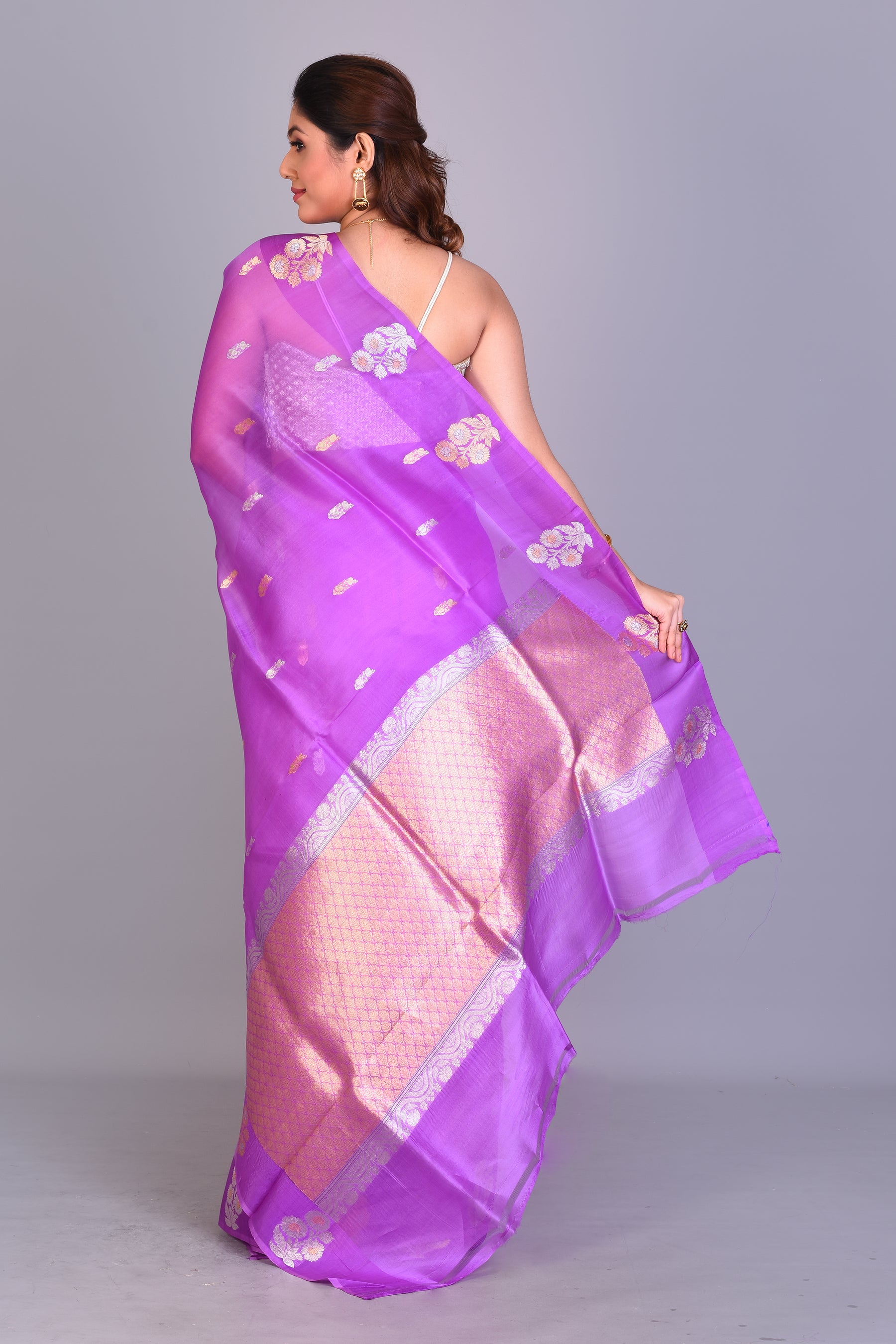 Purple Pure Kora Saree with Blouse Piece - Keya Seth Exclusive