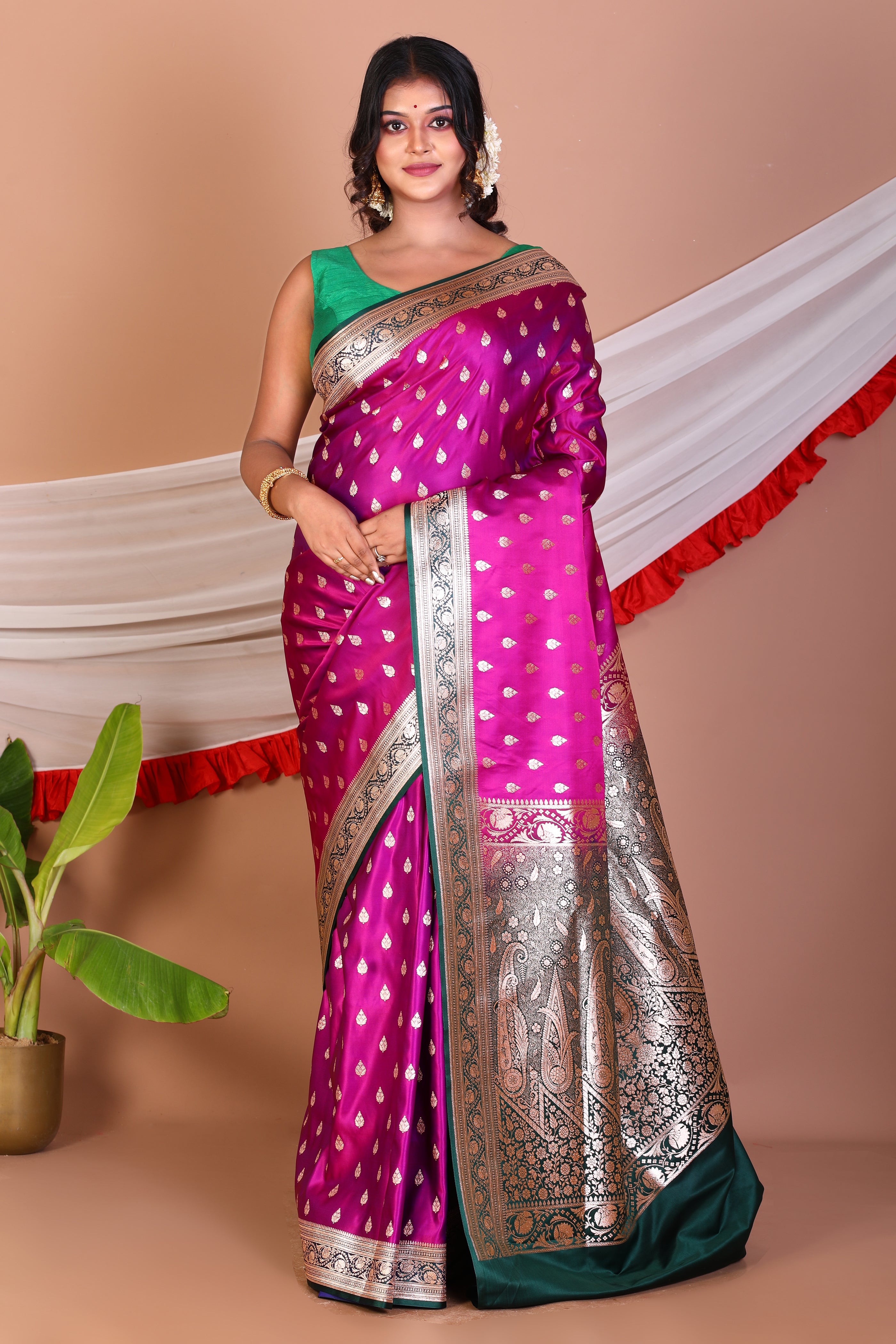 Magenta Blended Katan Silk Saree - Keya Seth Exclusive