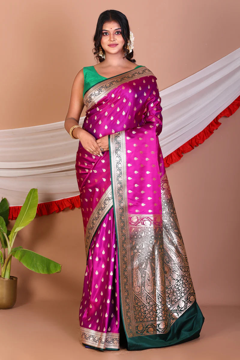 Magenta Blended Katan Silk Saree - Keya Seth Exclusive