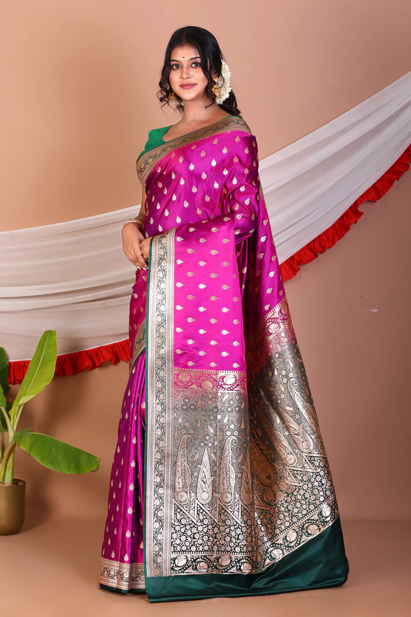 Magenta Blended Katan Silk Saree - Keya Seth Exclusive