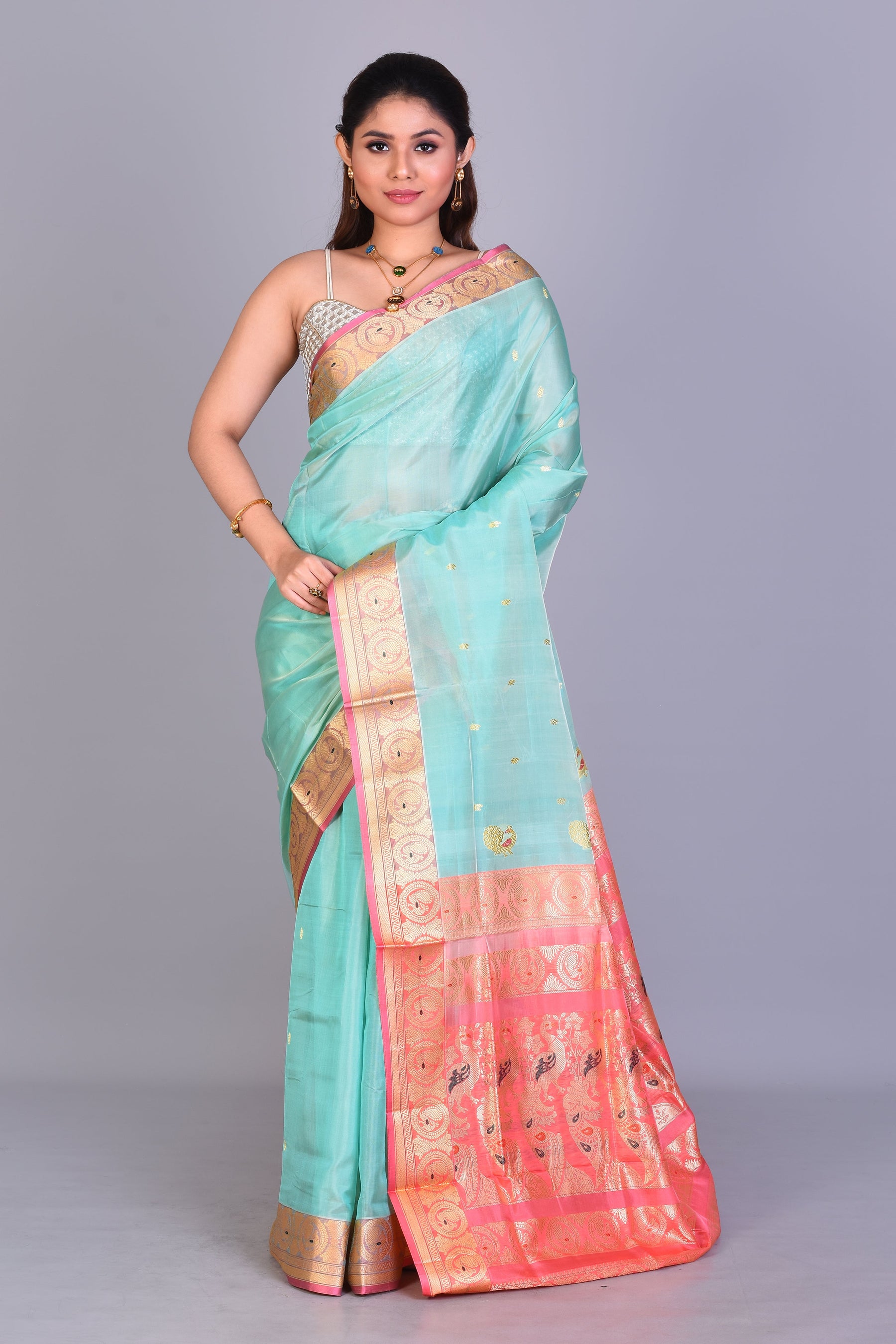 Sea Green Pattu Silk Saree with Blouse Piece - Keya Seth Exclusive