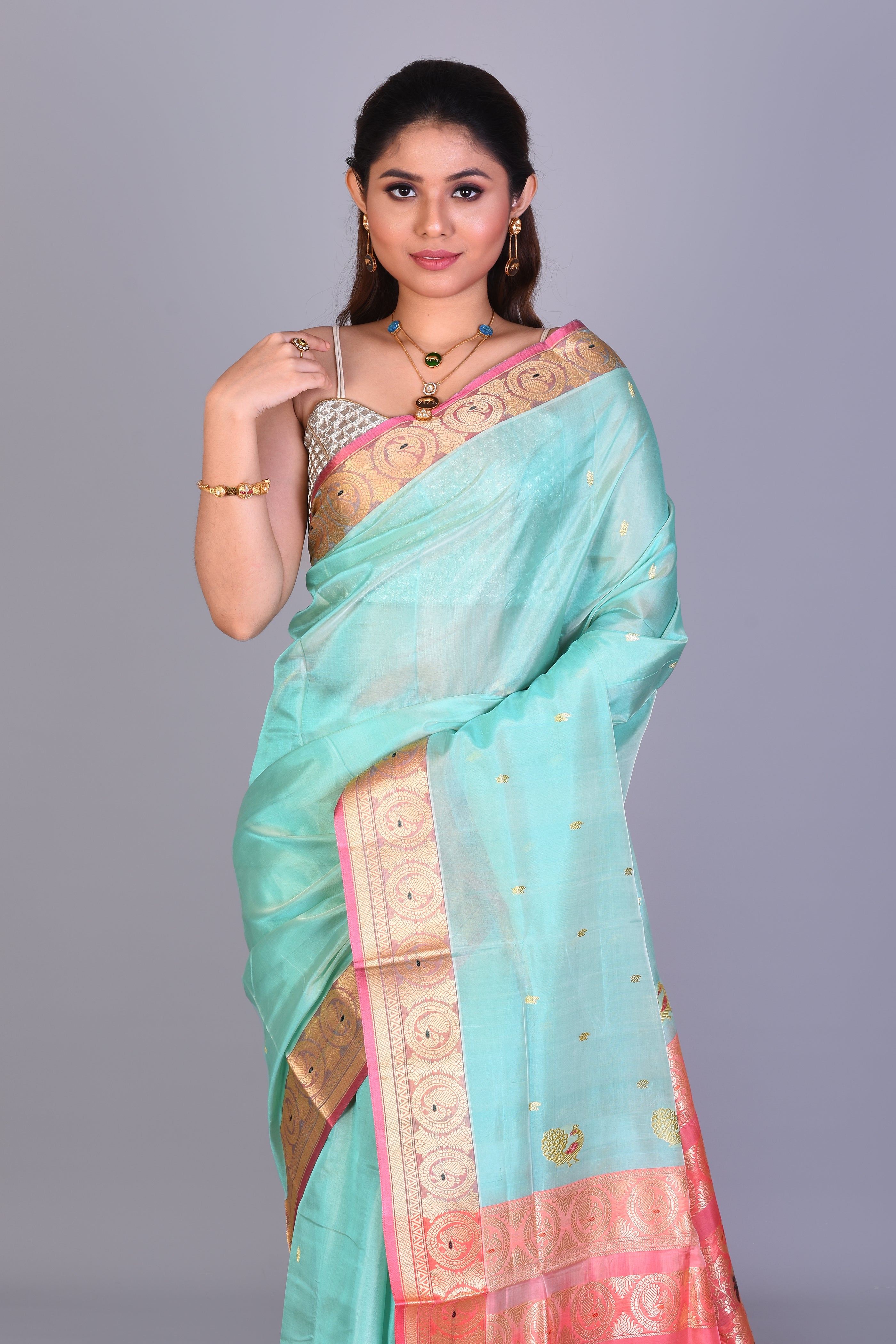 Sea Green Pattu Silk Saree with Blouse Piece - Keya Seth Exclusive