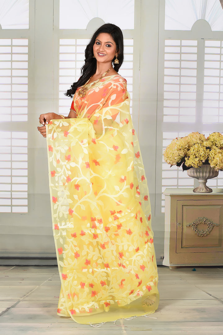 Light Yellow Tissue Saree with Thin Borders - Keya Seth Exclusive