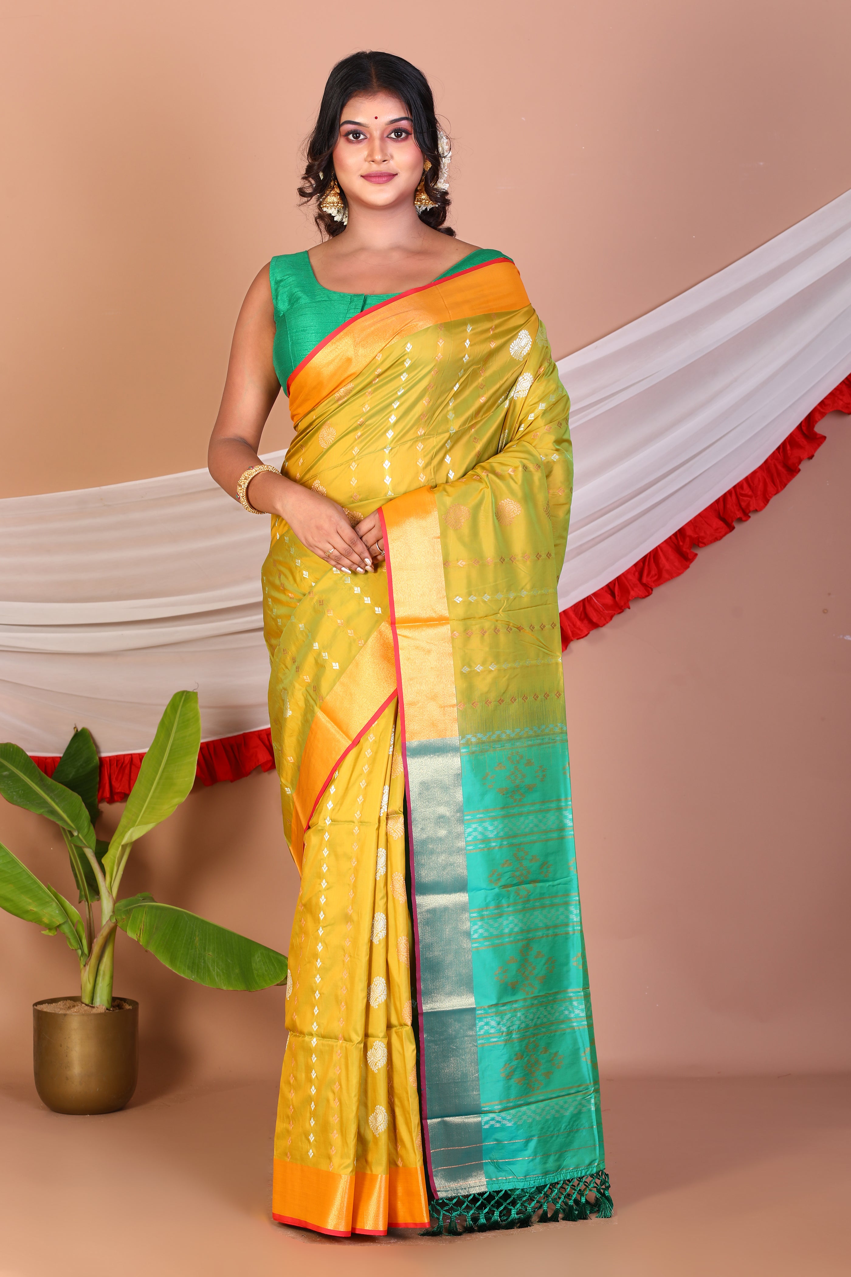 Olive Green Blended Bangalore Silk Saree - Keya Seth Exclusive