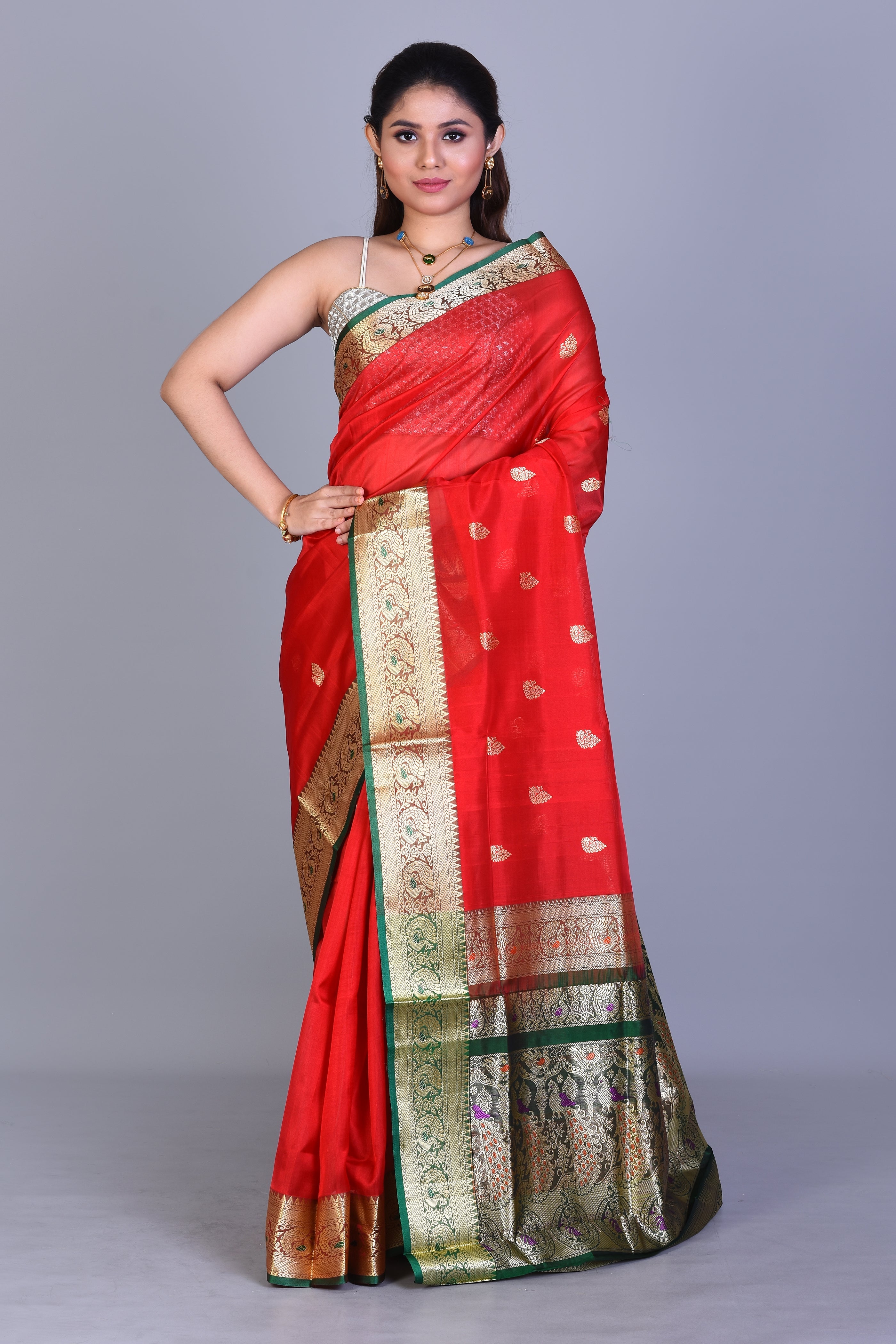 Red Pattu Silk Saree with Blouse Piece - Keya Seth Exclusive