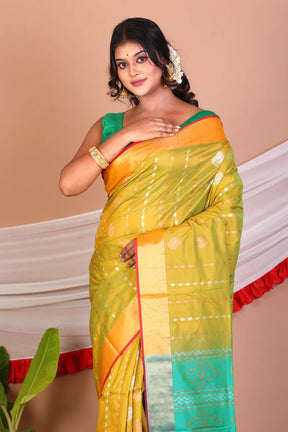 Olive Green Blended Bangalore Silk Saree - Keya Seth Exclusive